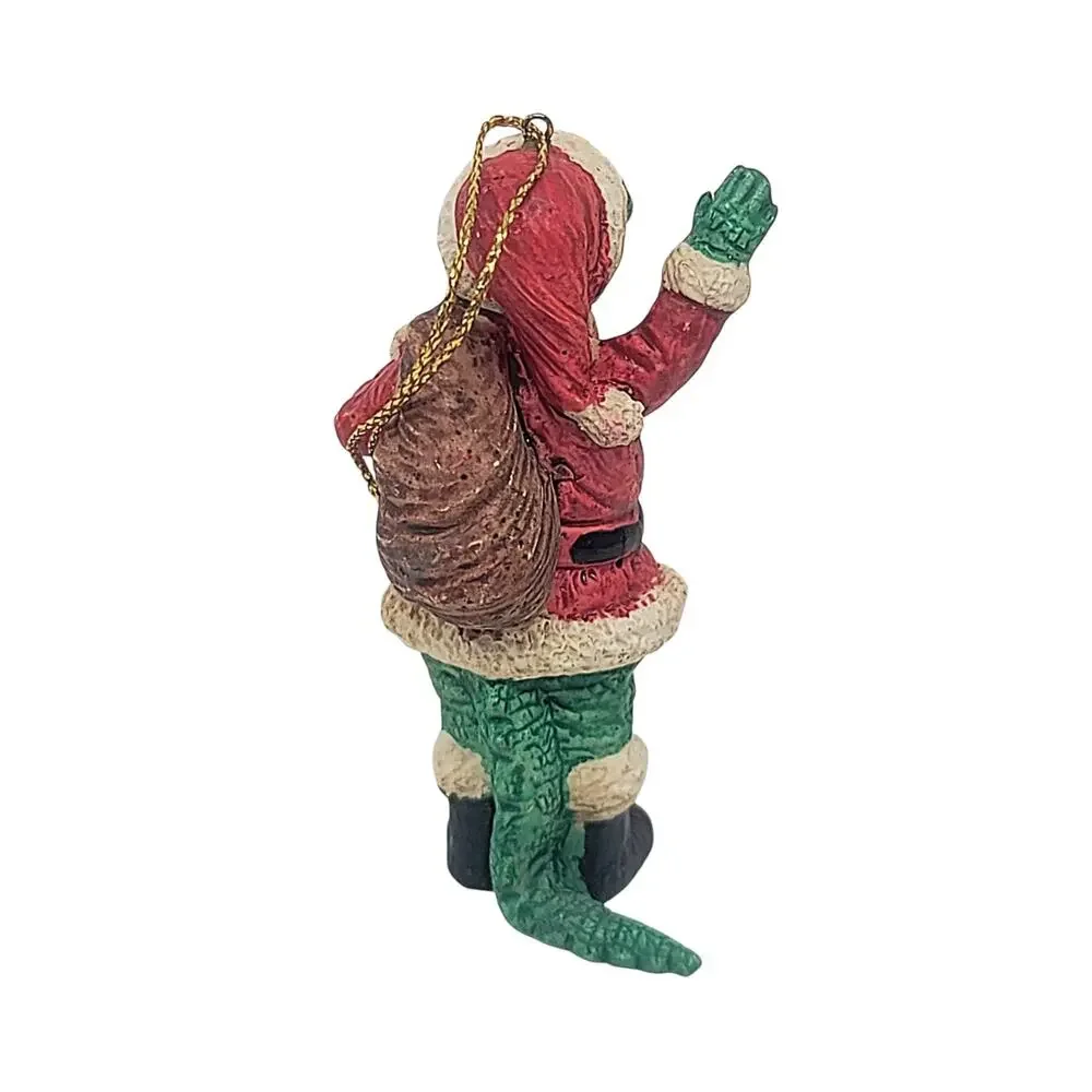 Vtg Alligator Crocodile Waving Resin Santa Claus Cajun Christmas Tree Ornament